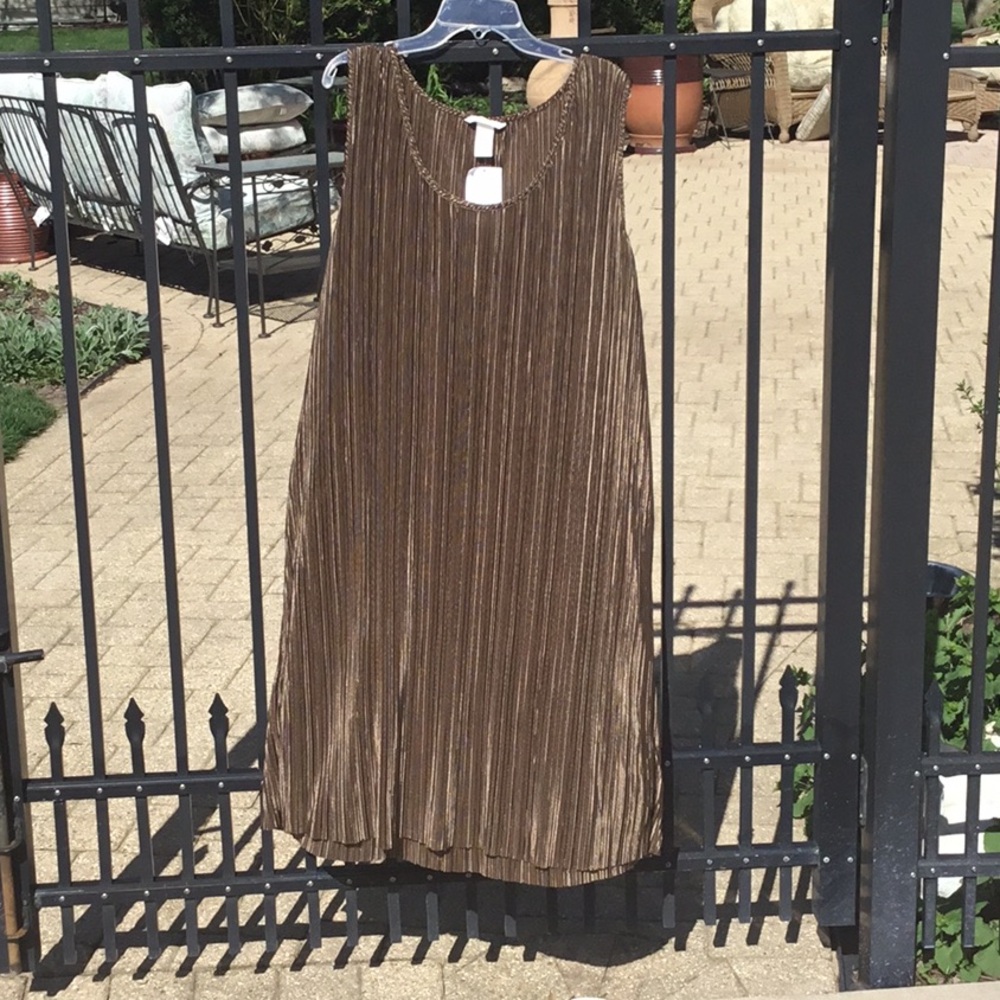 NWT Beach Swim Cover Up Wrinkle free Vaca Bronze Metallic Accordion Pleat Dress - Picture 2 of 16